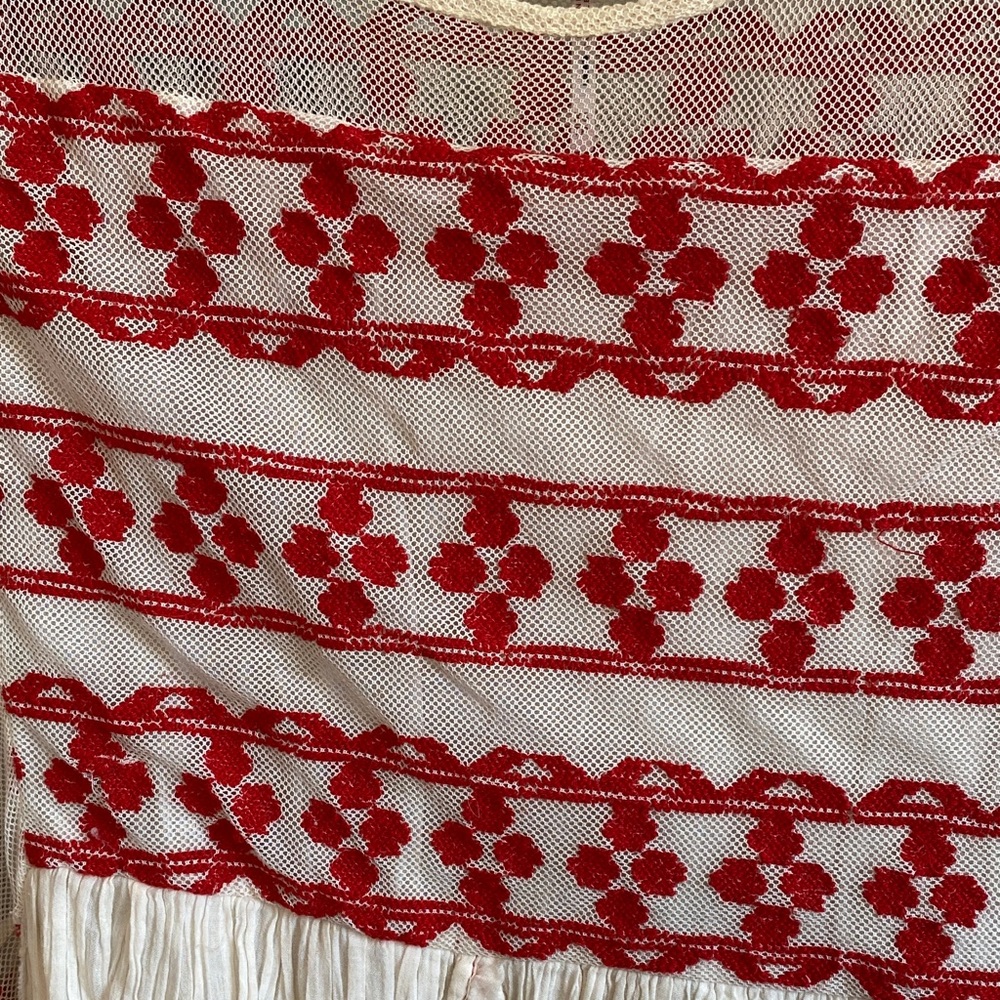 Free People Cream and Red Embroidered sheer Long Sleeve Dress - Picture 2 of 16